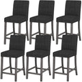 ERGOMASTER Counter Height Bar Stools Set of 6, 24.5'' Fabric Upholstered Barstools Mid Century Modern Island Bar Chairs with Back for Kitchen, Dining Room, Bar, Restaurant, Charcoal Grey
