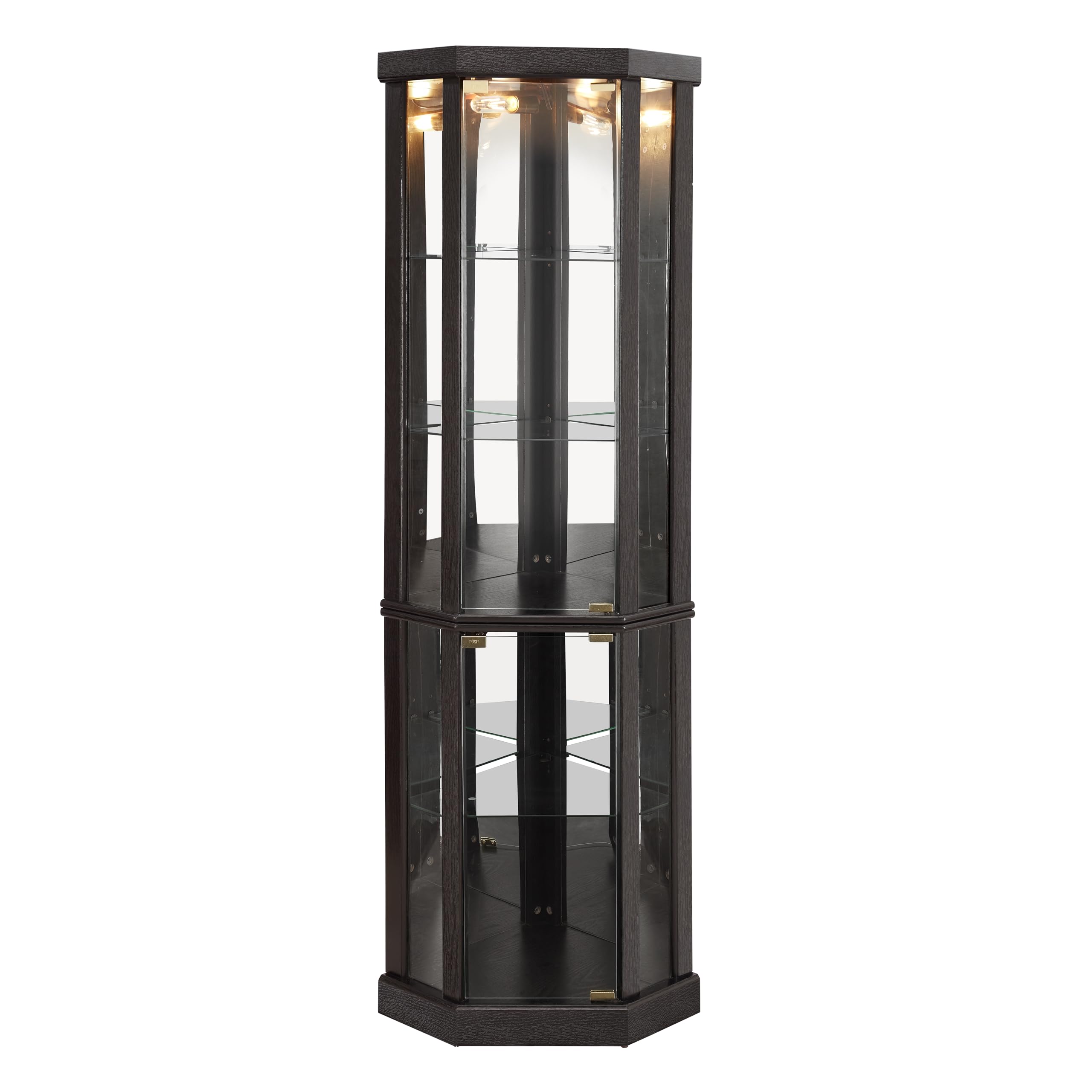 TRUNBACK Corner Curio Cabinet, 150lbs Heavy Duty Glass Display Cabinet with Light, 70" Tall 5-Tier Wine Bar China Cabinet with Tempered Glass Doors & Mirrored Back for Collectibles, Black