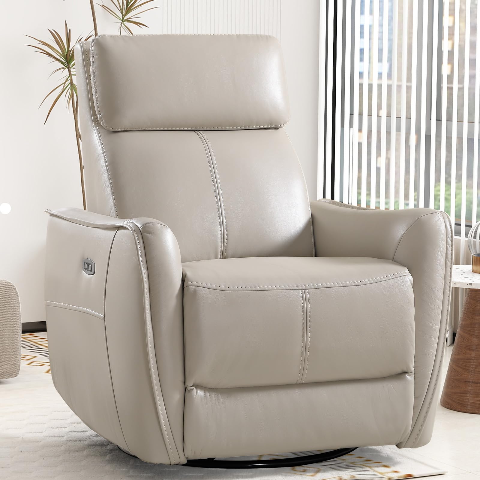 Bonzy Home Power Swivel Rocker Recliner Chair with USB Port, Wide Seat, Head & Lumbar Support, Upholstered Glider Chair for Living Room, Nursery, Silver