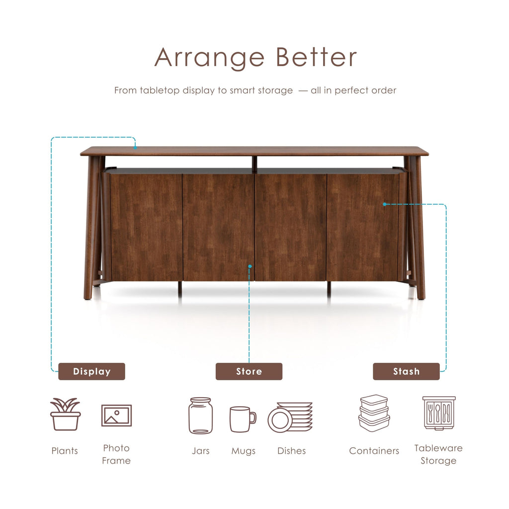 Furniture of America Nazaen IV Mid-Century Modern Solid Wood 82.5-inch Sideboard Buffet Cabinet with Hidden Drawers, Credenzas for Living Room, Dining Room, Office, Rich Walnut