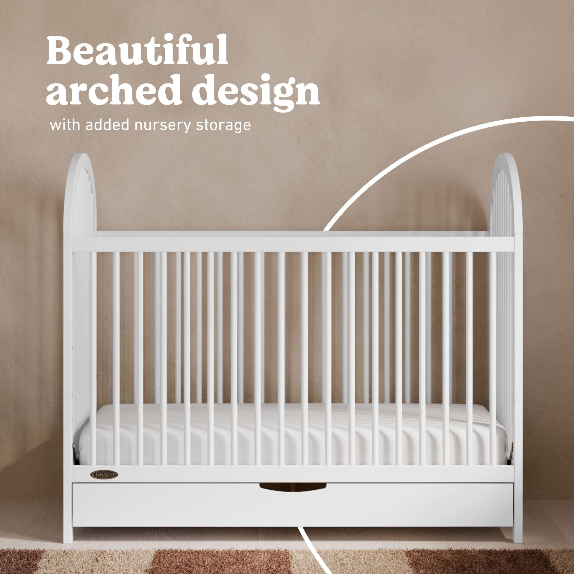 Graco Olivia 3-in-1 Convertible Crib with Drawer – Converts from Baby Crib to Toddler Bed and Daybed, GREENGUARD Gold Certified, Baby Safety Alliance Verified, Easy Assembly (White)
