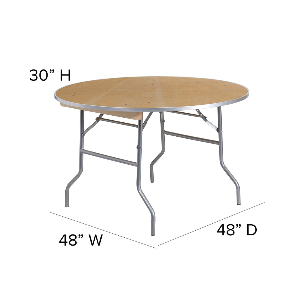 Flash Furniture Fielder 4-Foot Round HEAVY DUTY Birchwood Folding Banquet Table with METAL Edges