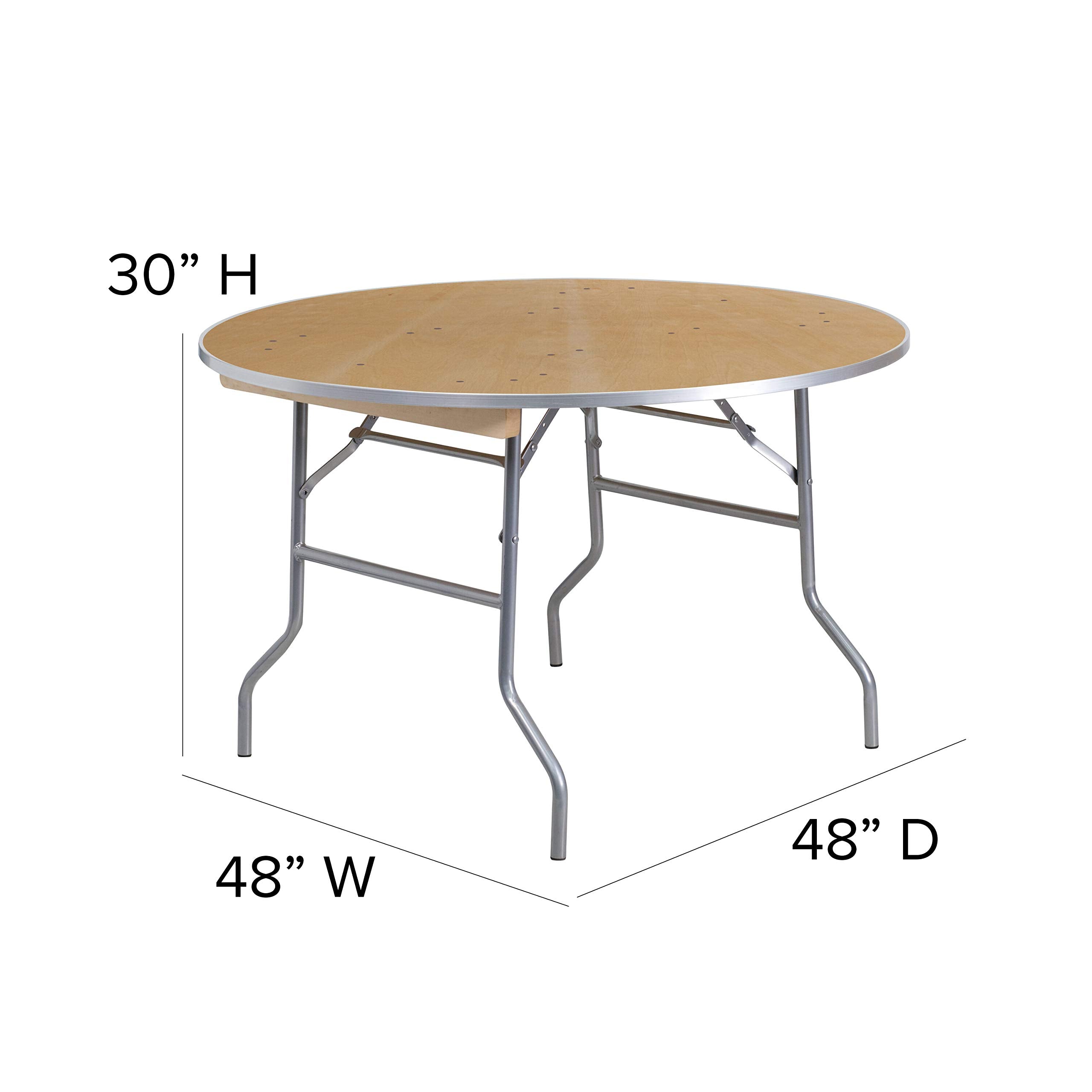 Flash Furniture Fielder 4-Foot Round HEAVY DUTY Birchwood Folding Banquet Table with METAL Edges