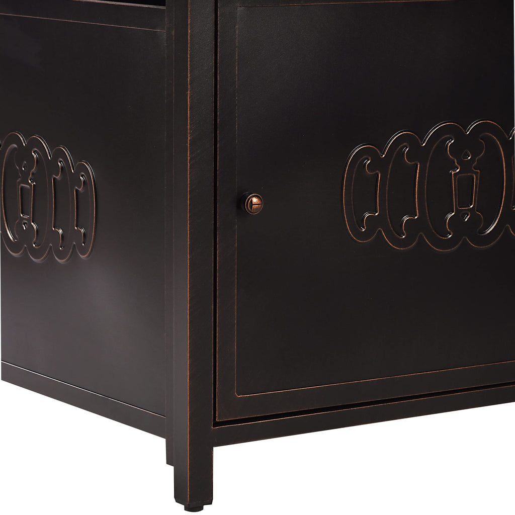 Oakland Living Aluminum 57,0000 BTU 42 in. Square Propane Black Fire Pit Table with Fire Beads, Lid, Propane Tank Cover and Table Fabric Covers in Copper Finish