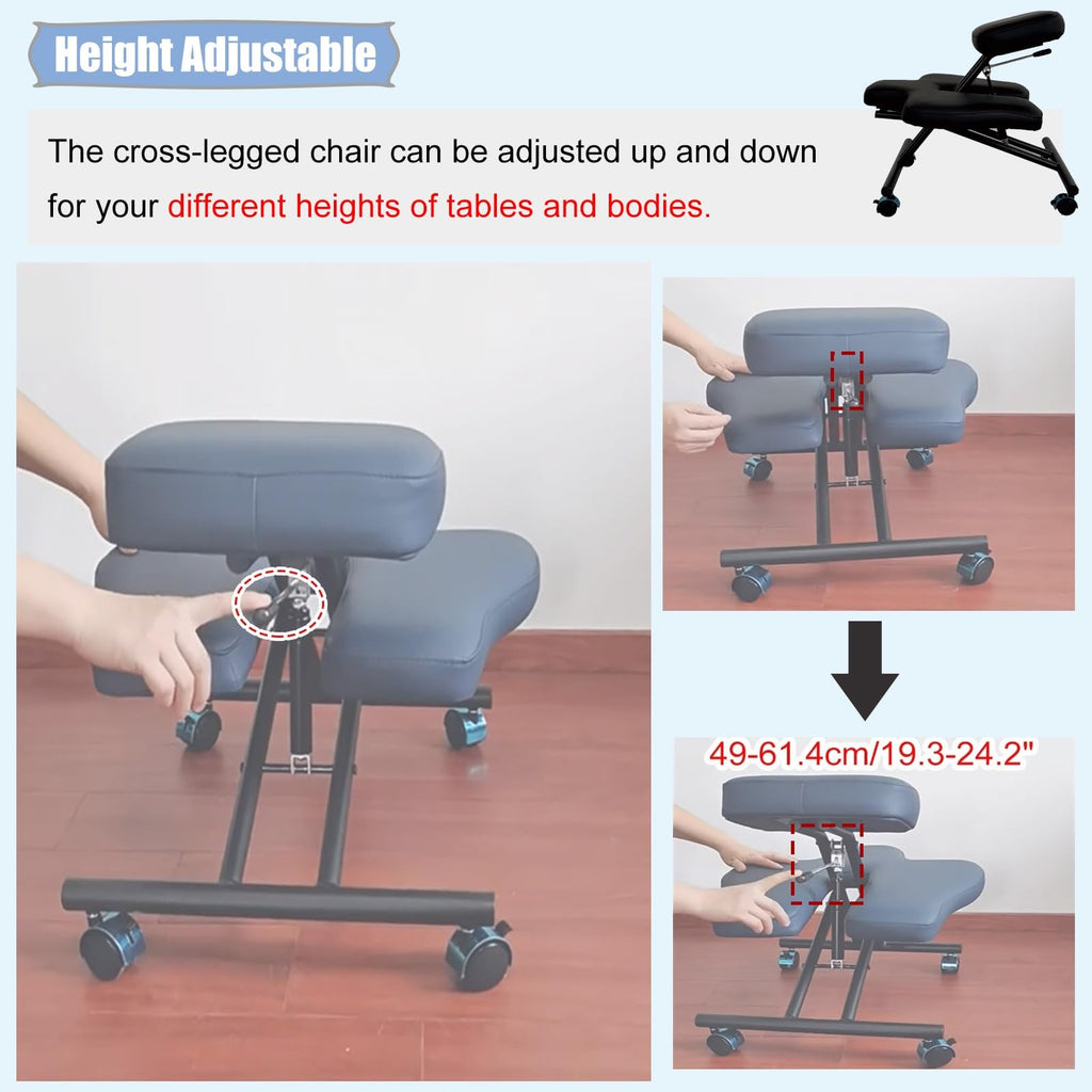 GenSDH Desk Kneeling Chairs Office Chair for Cross Legged Sitting with Wheels, Kneeling Chair to Improve Posture and Relieve Pain, Ergonomic Yoga Meditation,Black-One Size