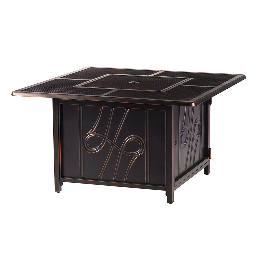 Oakland Living Aluminum 57,0000 BTU 42 in. Square Propane Black Fire Pit Table with Fire Beads, Lid, Propane Tank Cover and Table Fabric Covers in Copper Finish,AZREGIS-FPT-AC