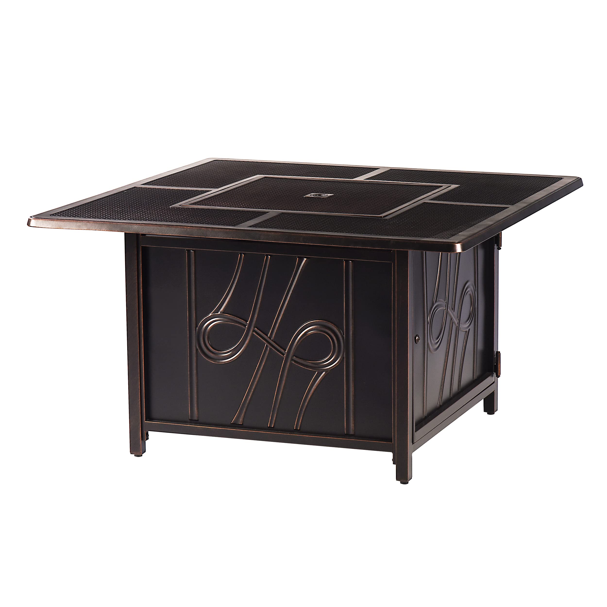Oakland Living Aluminum 57,0000 BTU 42 in. Square Propane Black Fire Pit Table with Fire Beads, Lid, Propane Tank Cover and Table Fabric Covers in Copper Finish,AZREGIS-FPT-AC