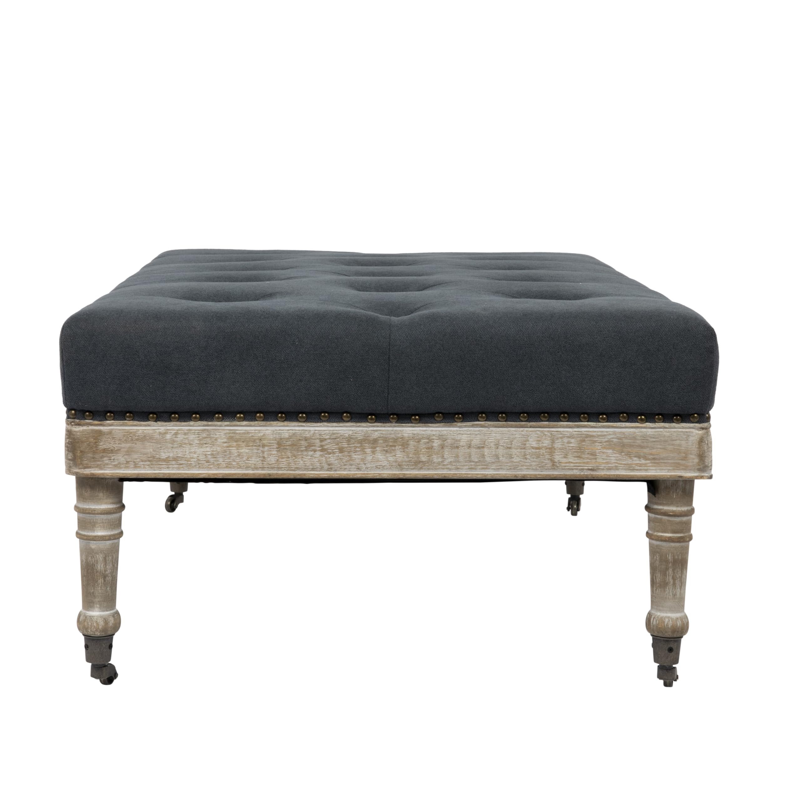 Creative Co-Op Antoinette Upholstered Ottoman Coffee Table, Grey
