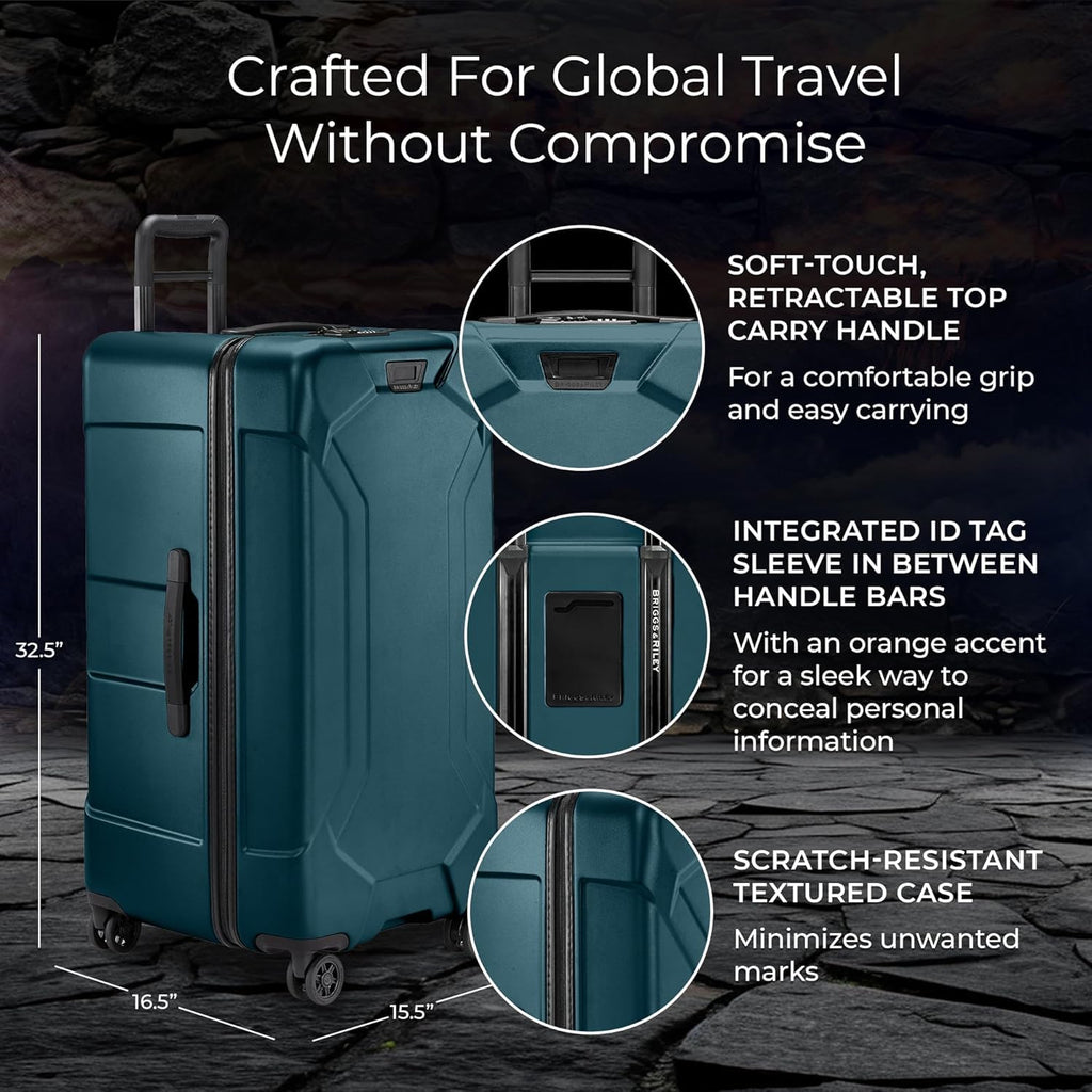Briggs & Riley 32 Inch Extra Large Trunk Checked Luggage - Maximum Capacity Hard Shell Heavy Duty Travel Suitcase with 360-Degree Spinner Wheels - TSA Lock - Torq Collection - Ocean