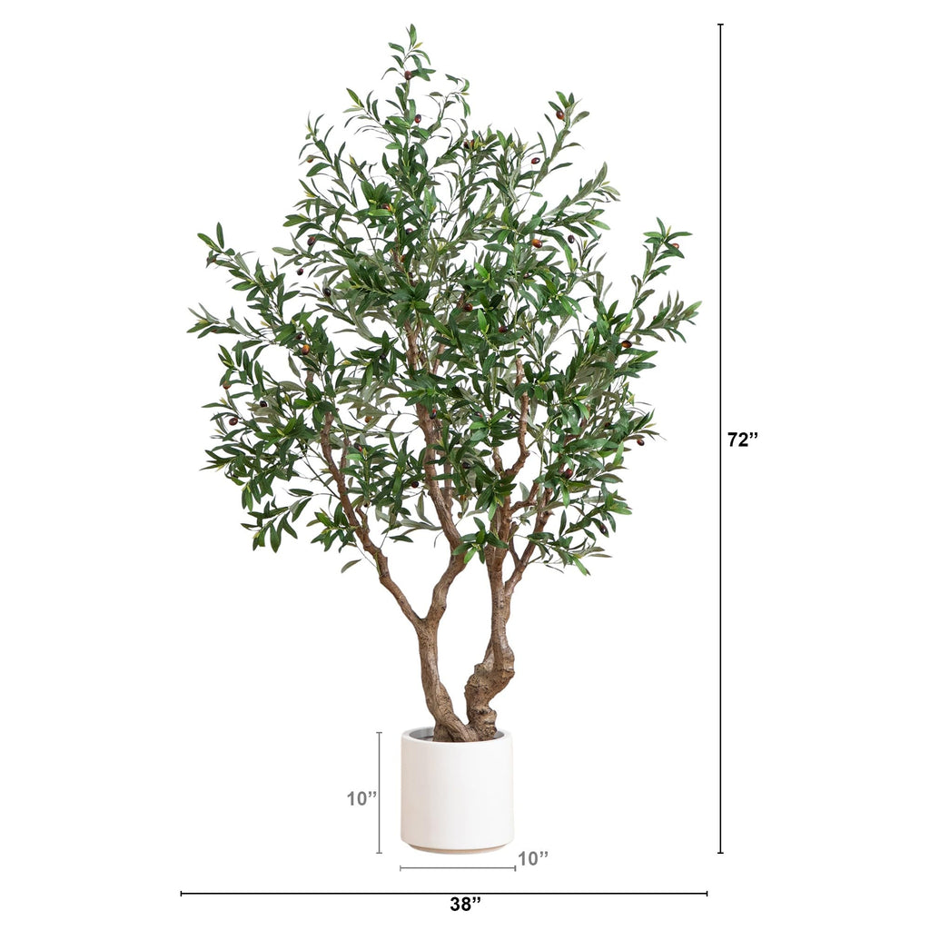 Nearly Natural 6ft. Artificial Grand Olive Tree in White Decorative Planter