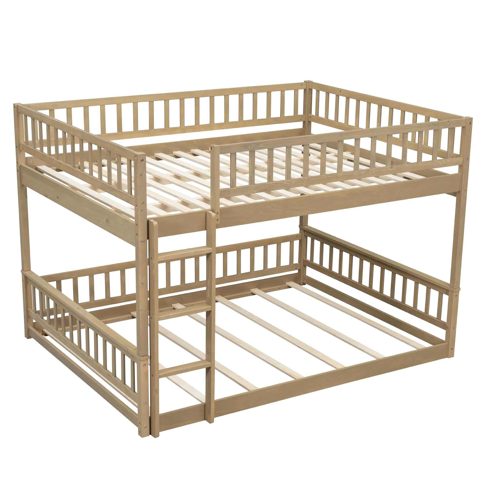 Merax Queen Over Queen Bunk Bed with Ladder & Guardrails - Solid Wood Double Bunk Bed for Adults/Teens, Convertible to 2 Separate Platform Beds, No Box Spring Needed, Walnut