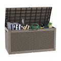 LAUSAINT HOME 320 Gallon Resin Deck Box, Package Delivery Box with Lockable Lid, Waterproof Outdoor Storage Box For Garden Tools, Patio Cushions(320 Gallon,Brown)