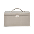 WOLF Heritage Large Jewelry Box, Pewter Saffiano - 27 Compartments + 26 Ring Rolls - Includes Two Travel Cases