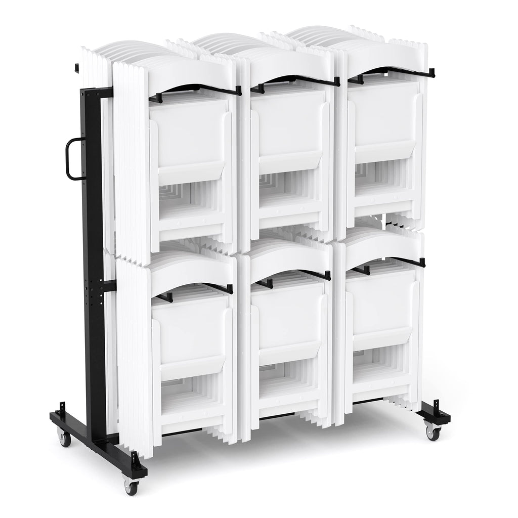 UPGORILO Double-Row Chair Rack with 72 Commercial Grade White Resin Folding Chairs