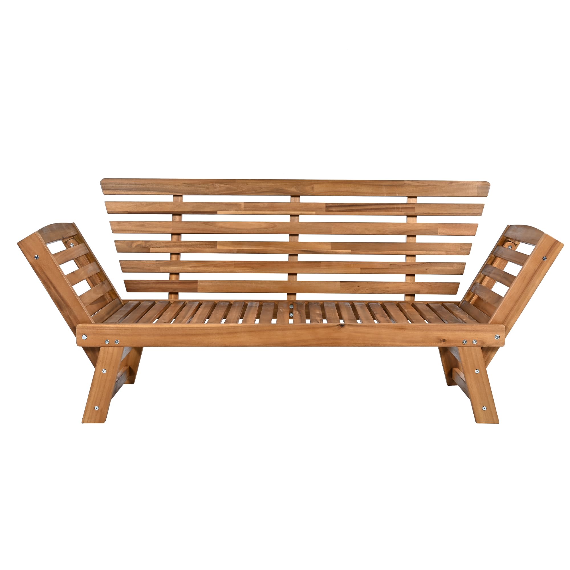 FAVSH Outdoor Adjustable Wooden Chaise Lounge, Patio 3 Seat Daybed Sofa Chairs with Cushions for Small Places,Backyard,Poolside,Natural+Beige