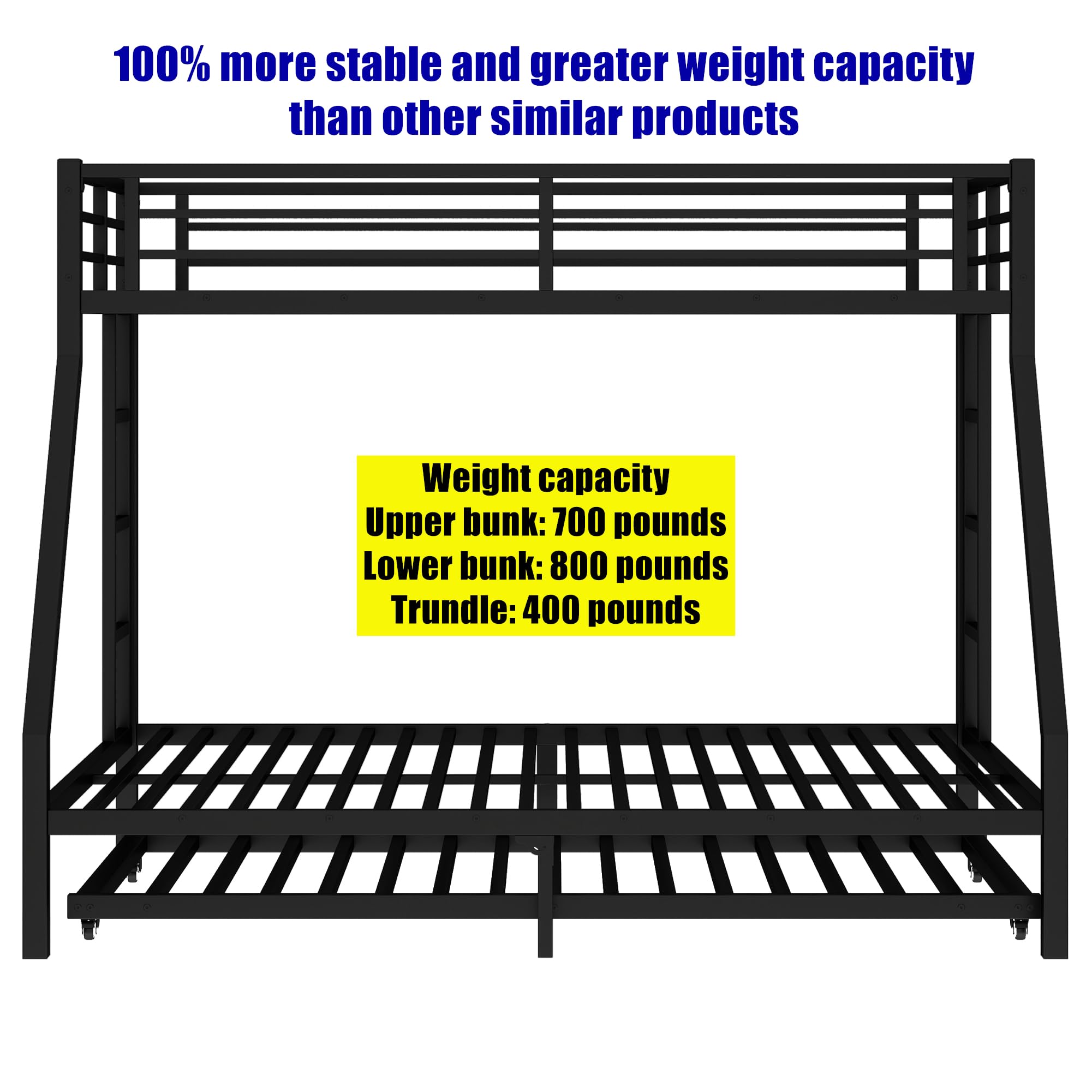 NOAHLEO Stronger & Safer Heavy Duty Metal Twin XL Over Queen Size Bunk Bed with Twin Trundle for Adults Teens, More Stable Thickened Steel Bunkbed (Twin XL Over Queen with Twin Trundle)