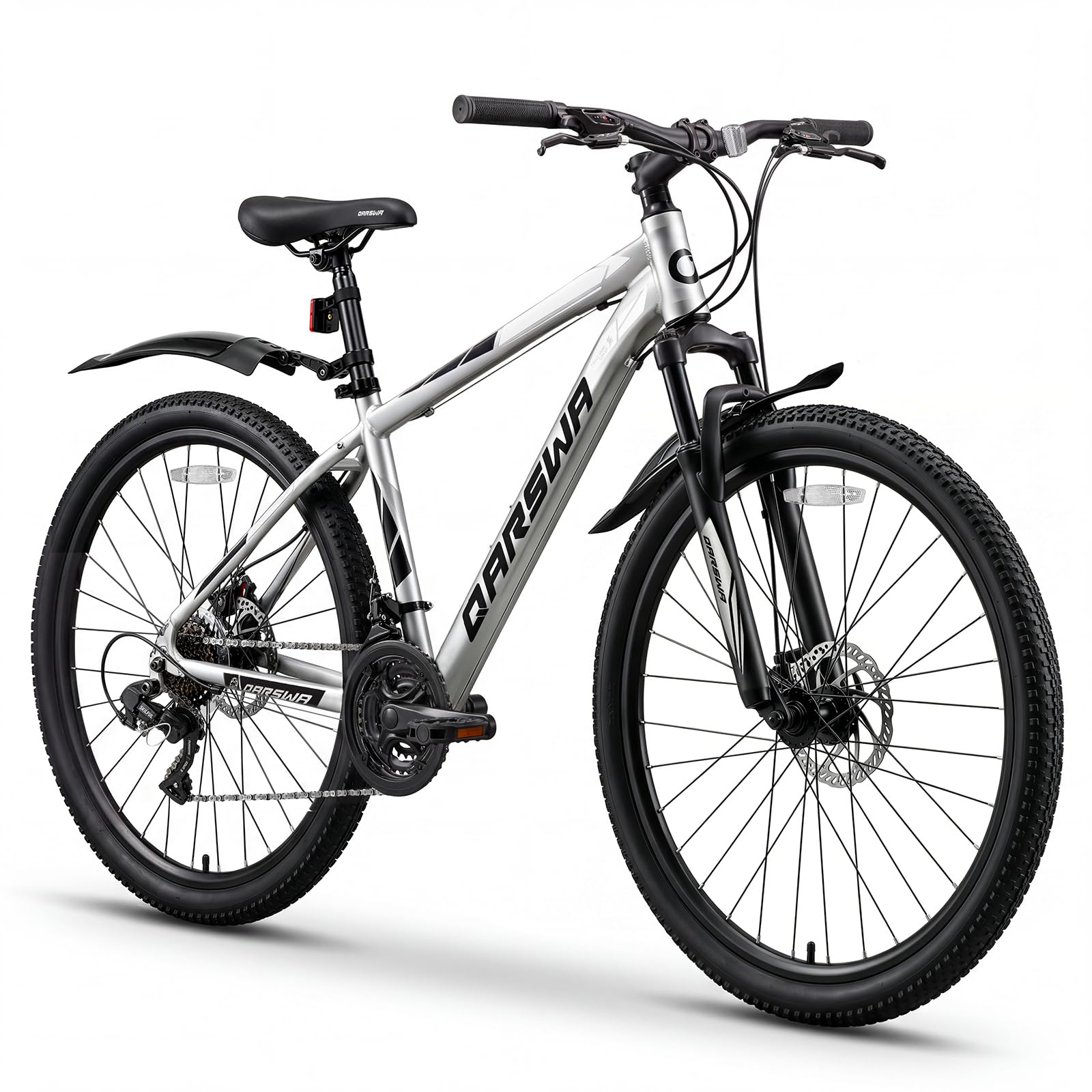 QARSWA 26 Inch Mountain Bike, Lightweight Aluminum Frame MTB with 21-Speed Trigger Shifter & Dual Disc Brakes, Comfort Foam Seat Adult Bicycle for Men and Women, Trail & Outdoor Riding, Matte Silver