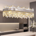 Siljoy Modern Crystal Chandelier, Luxury Rectangular 2-Tiers K9 Crystal Raindrop Chandelier, 16-Light Adjustable Hanging Crystal Ceiling Light for Dining Room Living Room Kitchen L35.4''