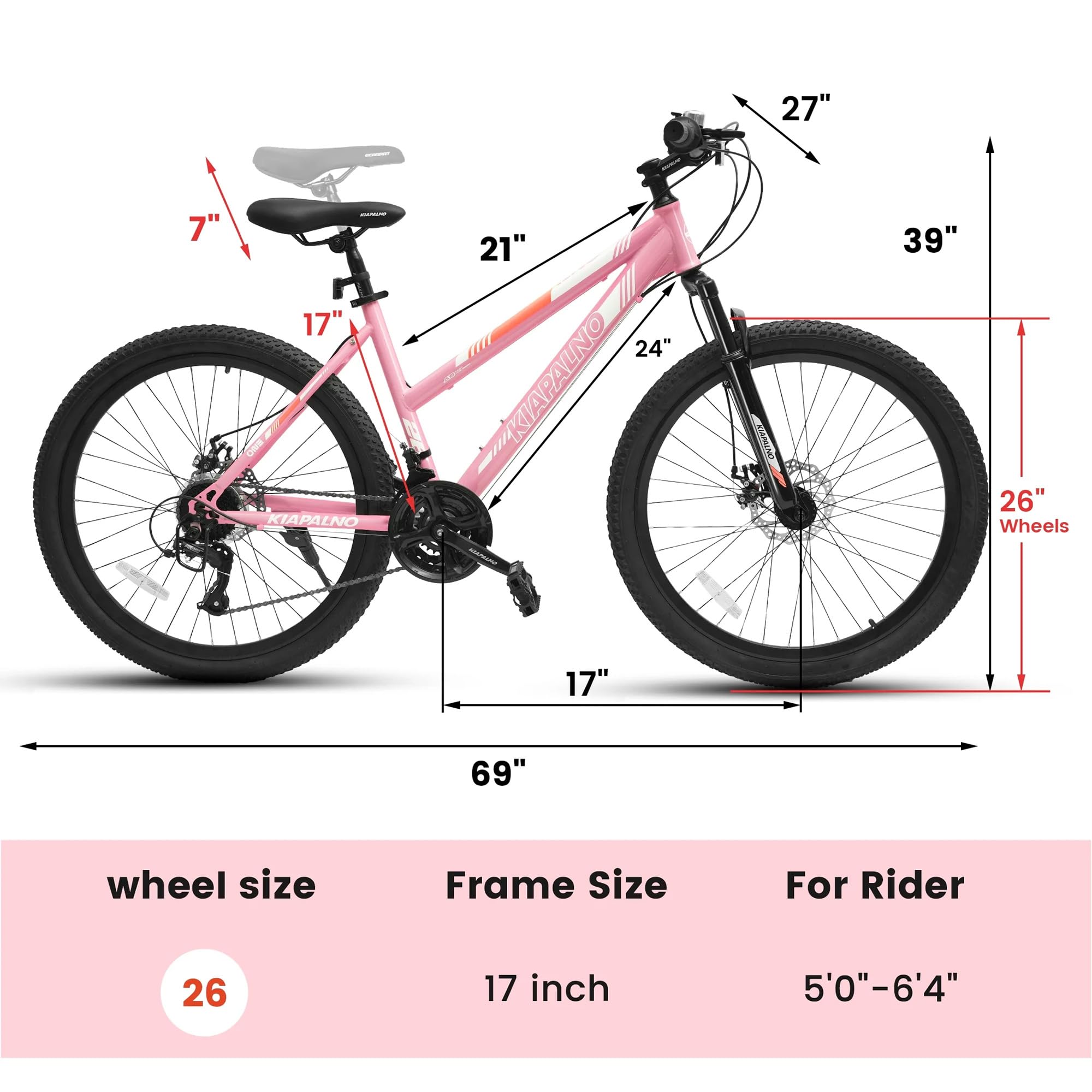 Ecarpat Women's Mountain Bike 24/26 Inch Wheels, 21-Speed Trail Commuter City Mountain Bikes, 15"/17" Carbon Steel Frame Female Bicycles Disc Brakes Front Fork, Pink