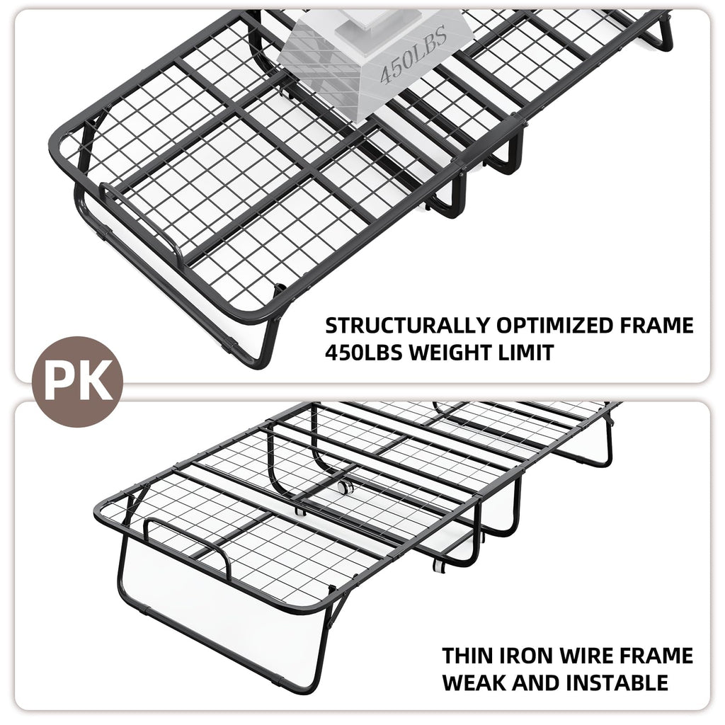 CAIYUN Folding Bed with Mattress and Storage Cover - 75"x38" Twin Size Frame, Portable Rollaway Guest Bed with 5-inch Memory Foam Mattress, Space-Saving Foldable Design for Easy Storage