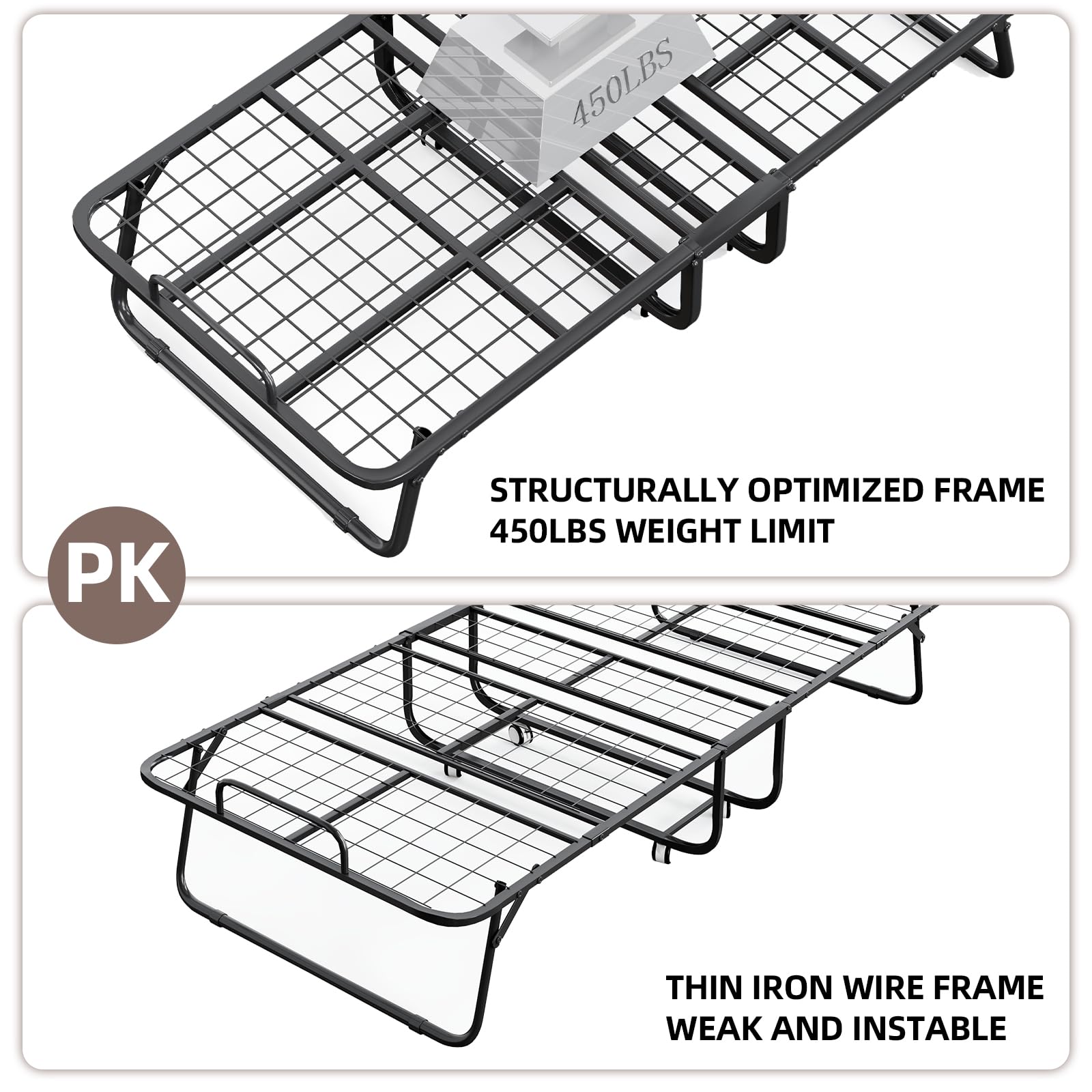 CAIYUN Folding Bed with Mattress and Storage Cover - 75"x38" Twin Size Frame, Portable Rollaway Guest Bed with 5-inch Memory Foam Mattress, Space-Saving Foldable Design for Easy Storage