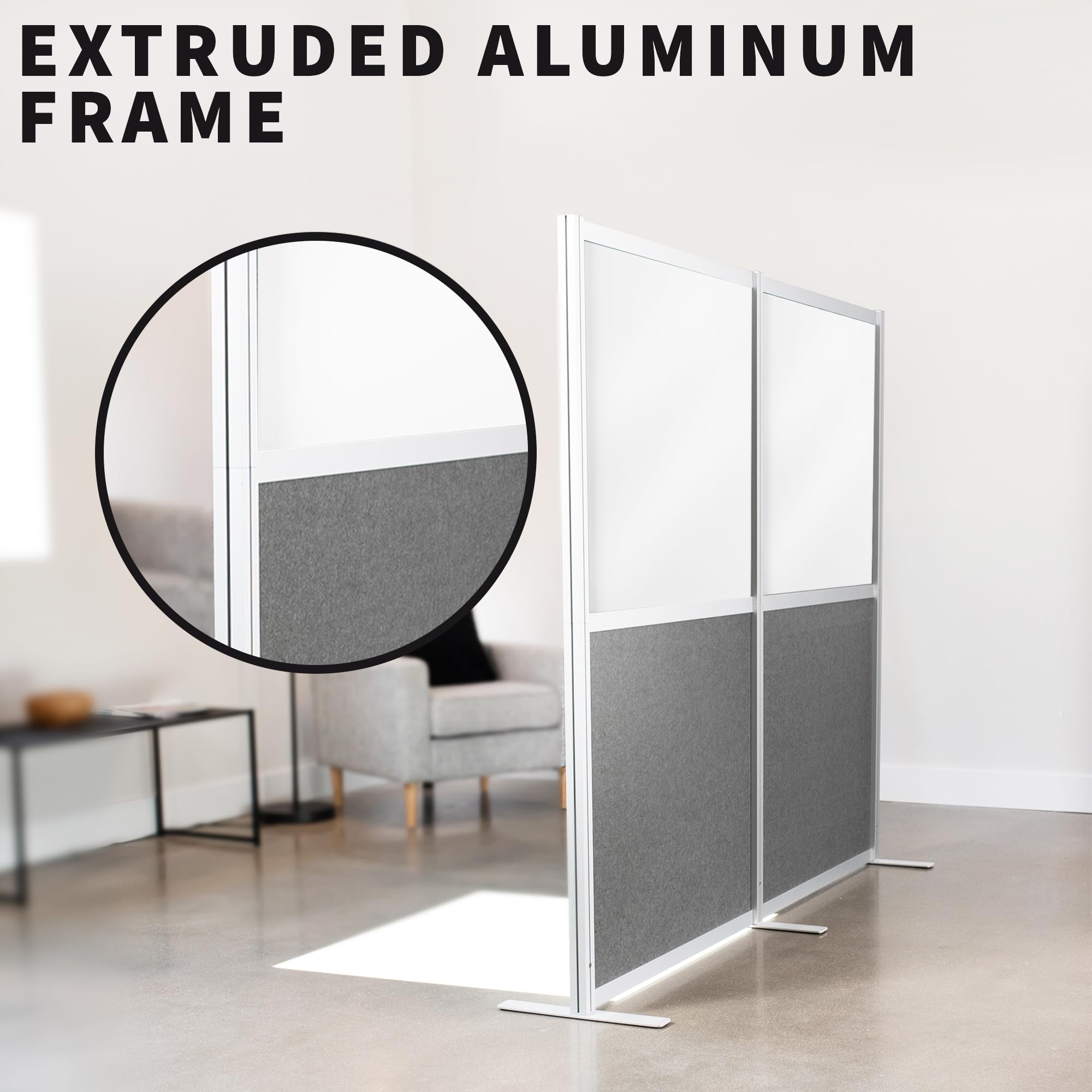 VIVO Modular Wall System, 2 PET and Whiteboard Panels, Professional Office Cubicle Dividers, Freestanding Privacy-Screen, 66 inches High, White and Dark Gray, PP-MWS63WB