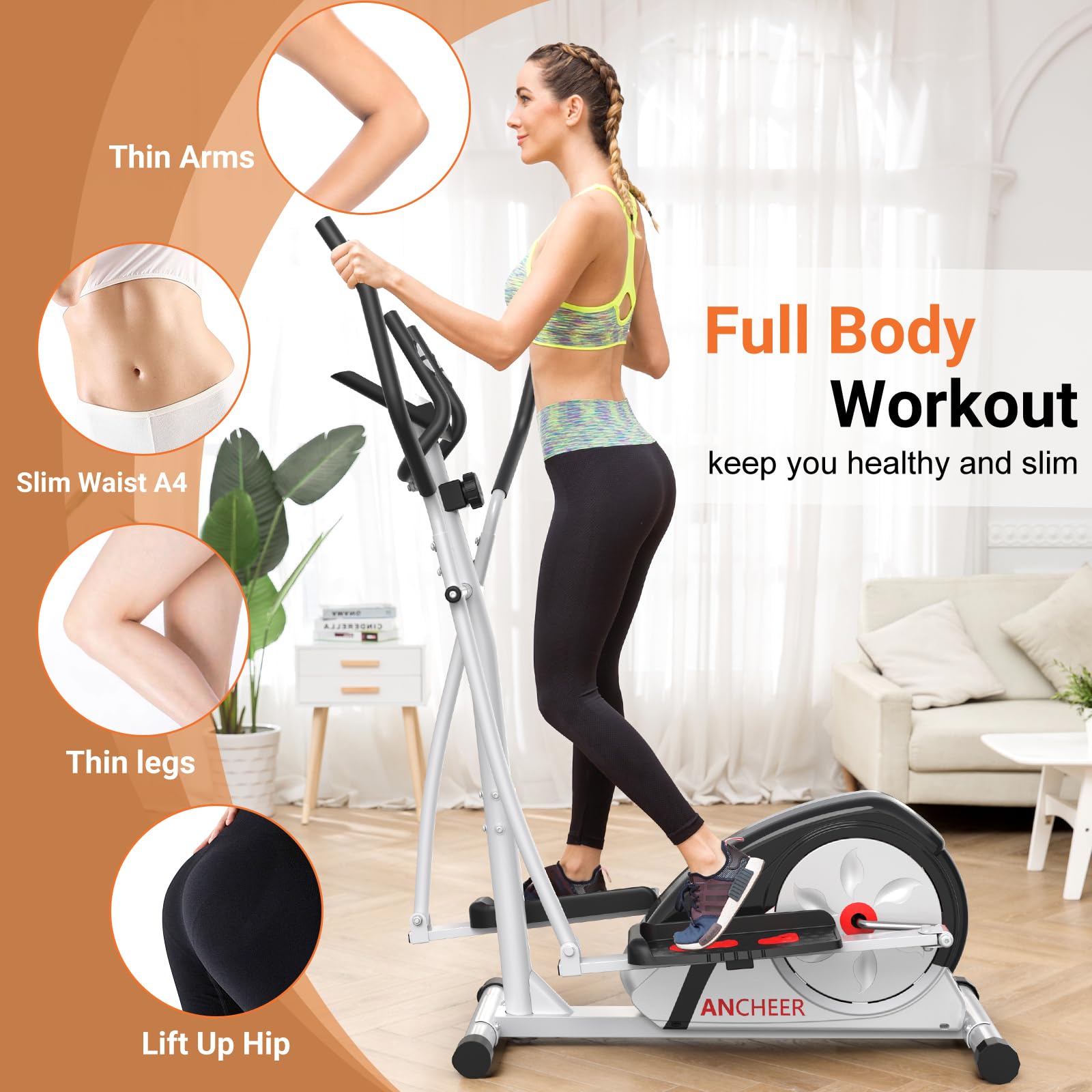 ANCHEER Elliptical Exercise Machine, Elliptical Trainer for Home Gym, Exercise Equipment 500Lbs Max Weight, Ultra-Silent Elliptical Machine, with Pulse Rate Grips & Smooth Resistance Levels