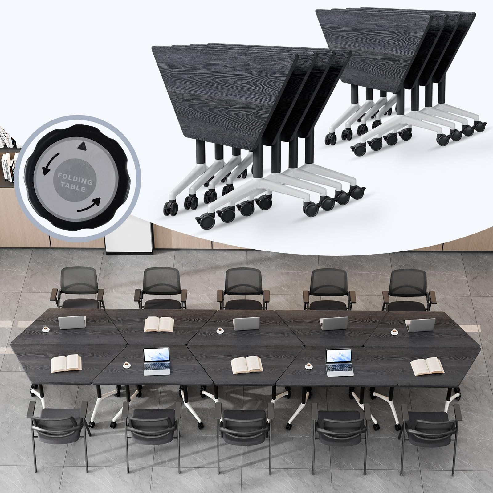 Folding Conference Table,Mobile Conference Room Tables with Wheels,47.2In Modern Seminar Tables,Flip Top Training Table for Office Classroom,Space-Saving Design