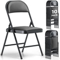 MAKE CHANGES Folding Dining Chairs Set of 10 - Modern PU Leather Folding Chairs with Cushion Seat & Back Metal Legs Kitchen Chairs Folding Chair Set for Kitchen/Living Room/Bedroom/Parties (Black)
