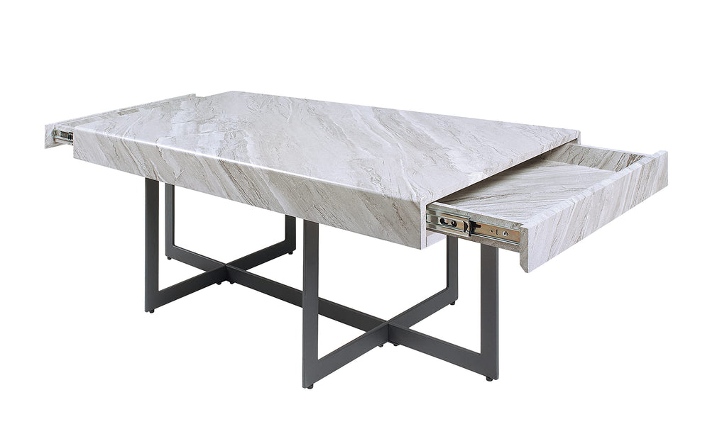 Furniture of America Willy Modern Storage Faux Marble Top 3-Piece Coffee, End and Sofa Table Set for Living Room, Gray