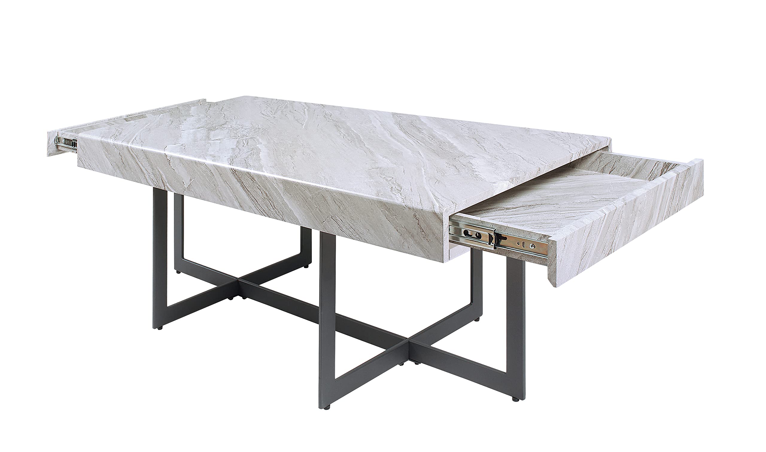 Furniture of America Willy Modern Storage Faux Marble Top 2-Piece Coffee and End Table Set for Living Room, Gray
