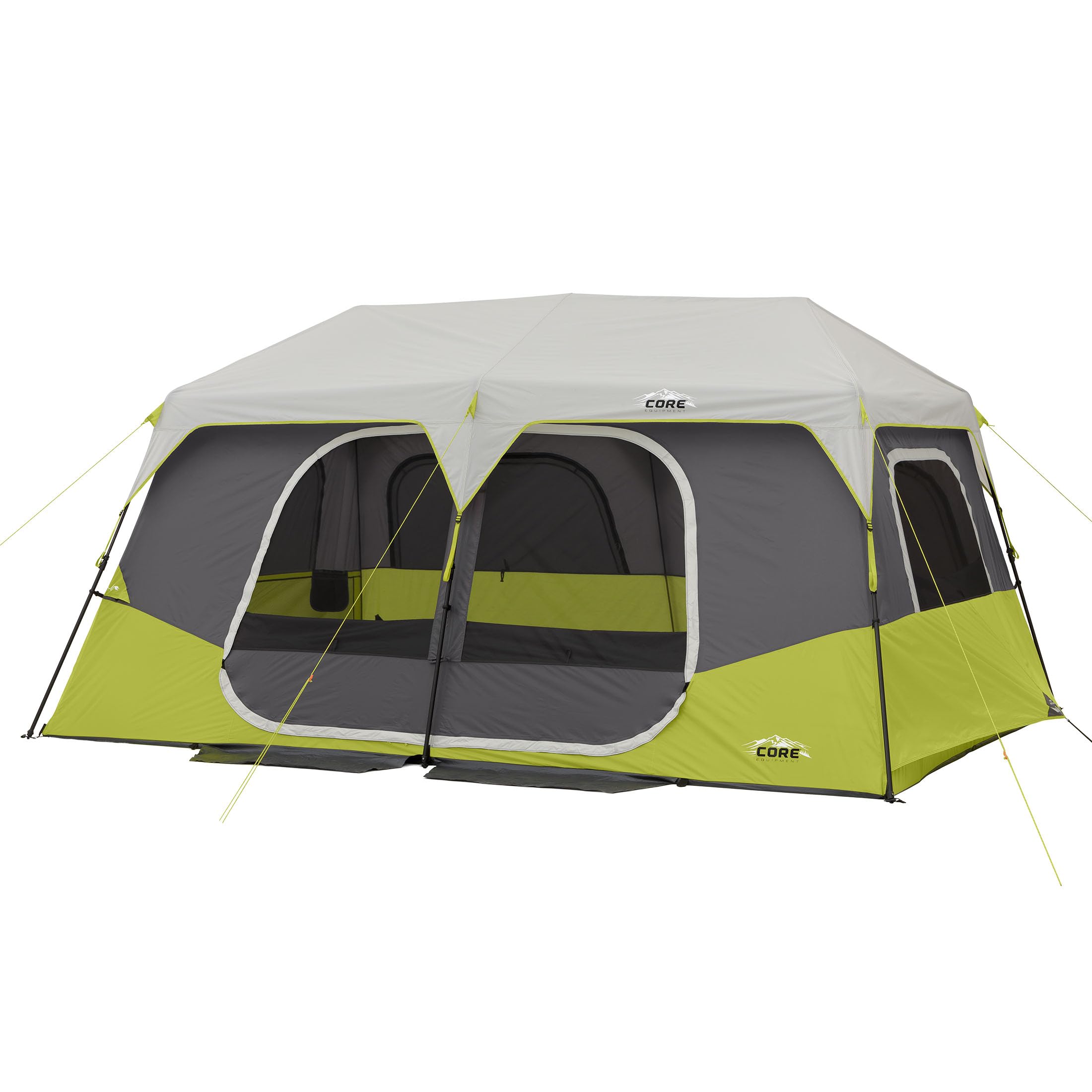 CORE 10 Person Instant Cabin Tent | Large Multi Room Family Pop Up Tent for 2 Minute Camp Setup | Included Storage Pockets for Camping Accessories