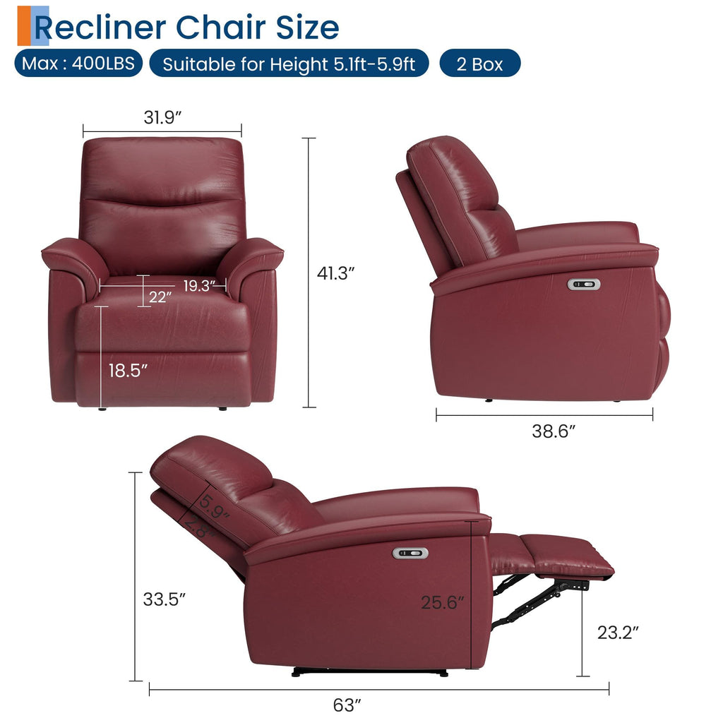 GarveeHome Recliner Chair, 360° Swivel Rocker Glider Nursery Chair with Padded Armrest and Deep Seat, PU Leather Upholstered Reclining Sofa Chair for Living Room, Bedroom and Nursery (Dark Red)