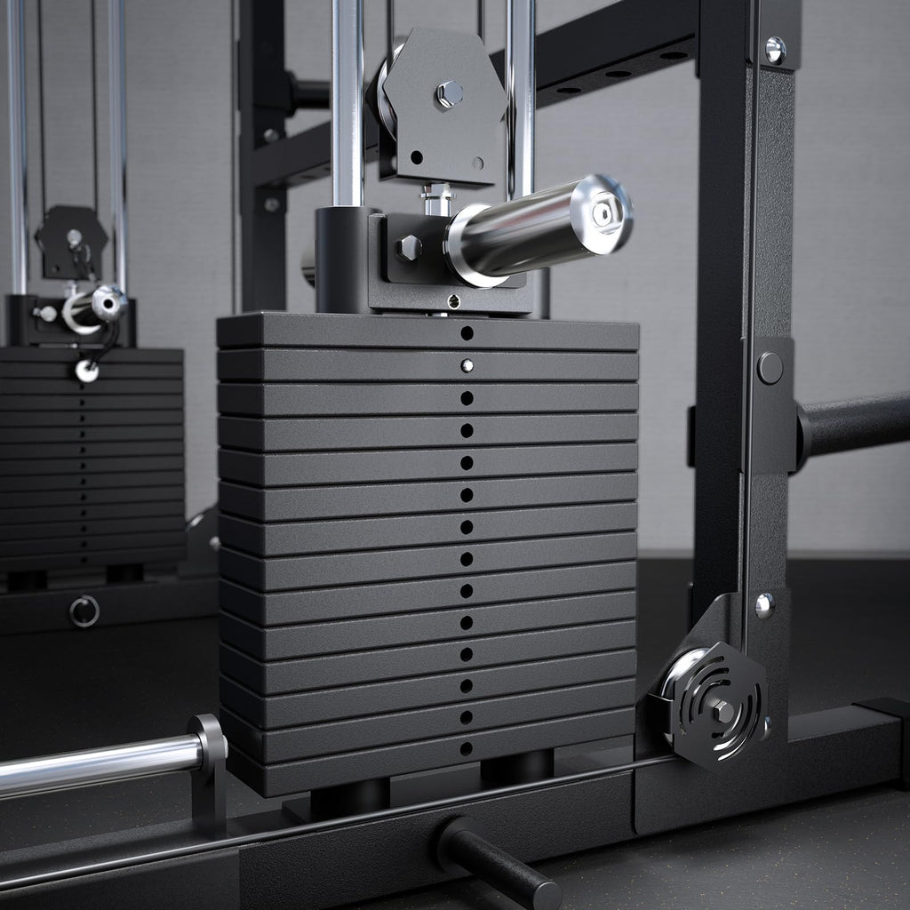RitFit M2 Smith Machine with Cable Crossover System, 3D Functional Trainer & Power Cage, 16 Adjustment Holes, 6 Storage Pegs for Full-Body Home Gym(M2 Pro Black)
