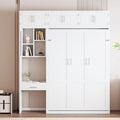 Merax Full Size Wall Murphy Bed with Desk, Top Cabinet and Storage Shelves, Space Saving Foldable Bed, Wooden Bed Frame