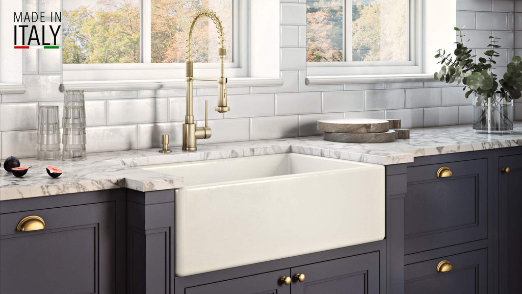 Ruvati 30 x 20 inch Fireclay Reversible Farmhouse Apron-Front Kitchen Sink Single Bowl - Biscuit - RVL2100BS