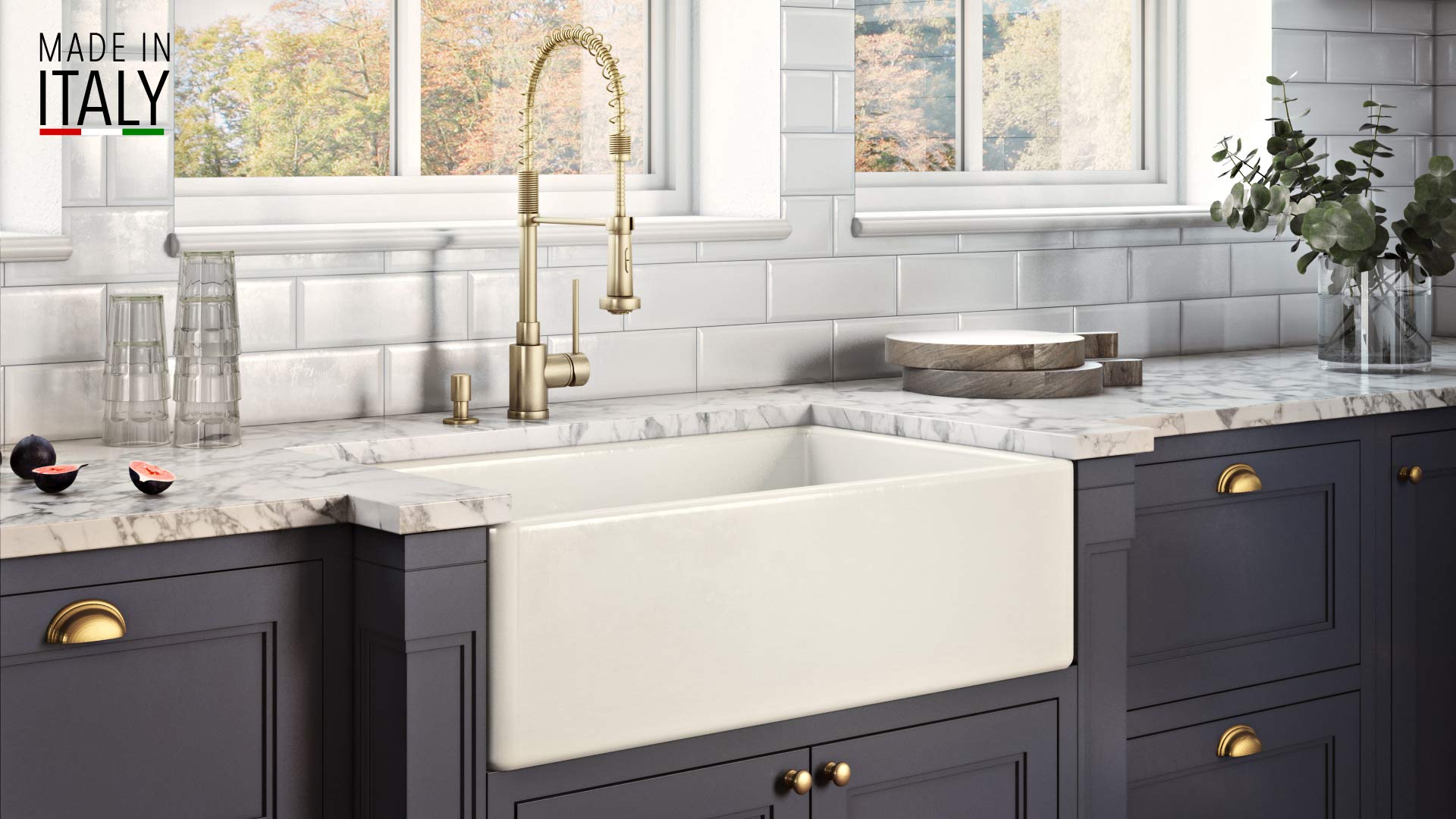Ruvati 30 x 20 inch Fireclay Reversible Farmhouse Apron-Front Kitchen Sink Single Bowl - Biscuit - RVL2100BS