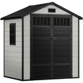 DWVO 6x4.4 FT Resin Storage Shed with Fence-Style and Side Windows, Lockable Door, and Vents for Garden, Backyard, Patio, Lawn, Blue-Gray