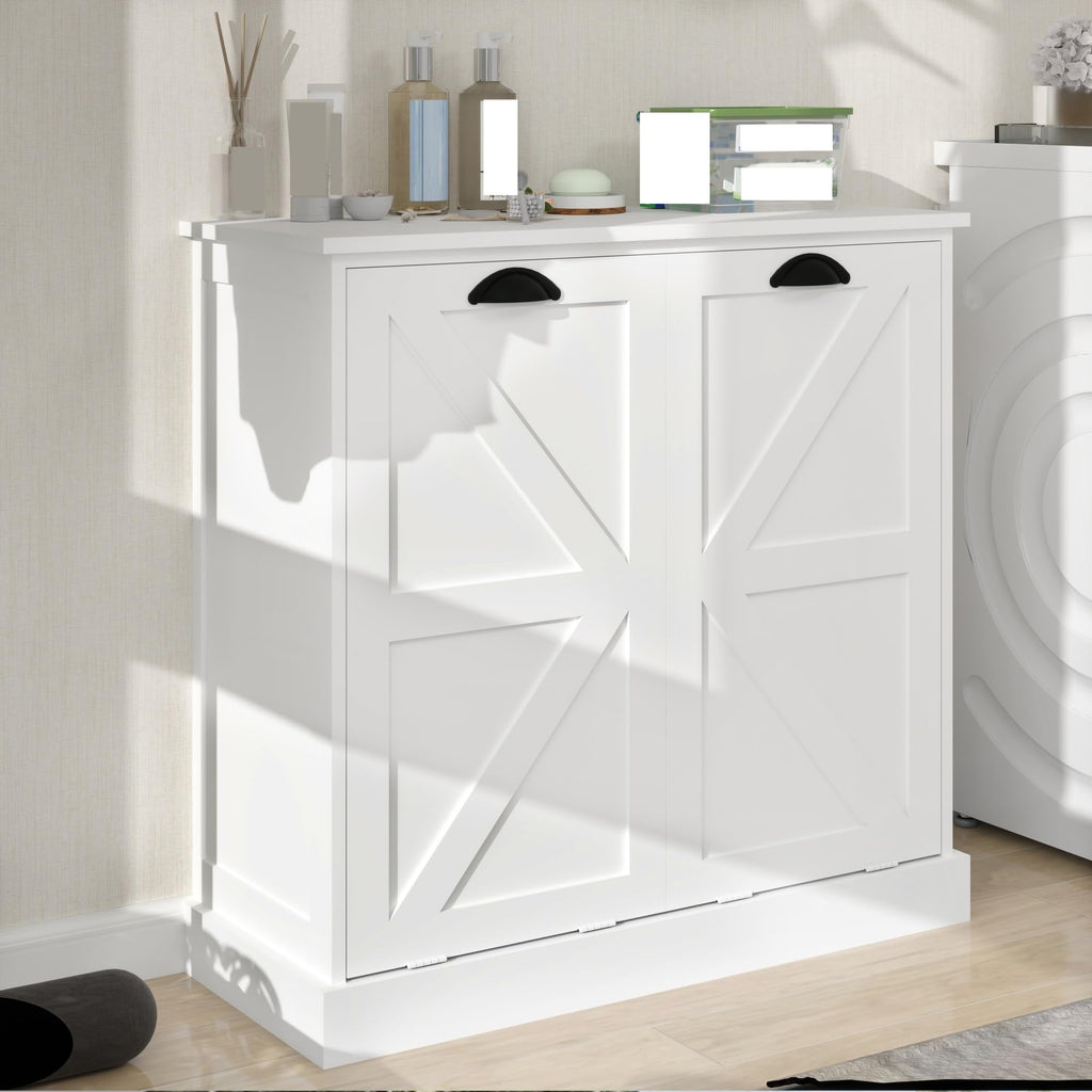 Modern Contemporary Laundry Sorter Cabinet, Two-Compartment Tilt-Out, for Bathroom Living Room Hallway