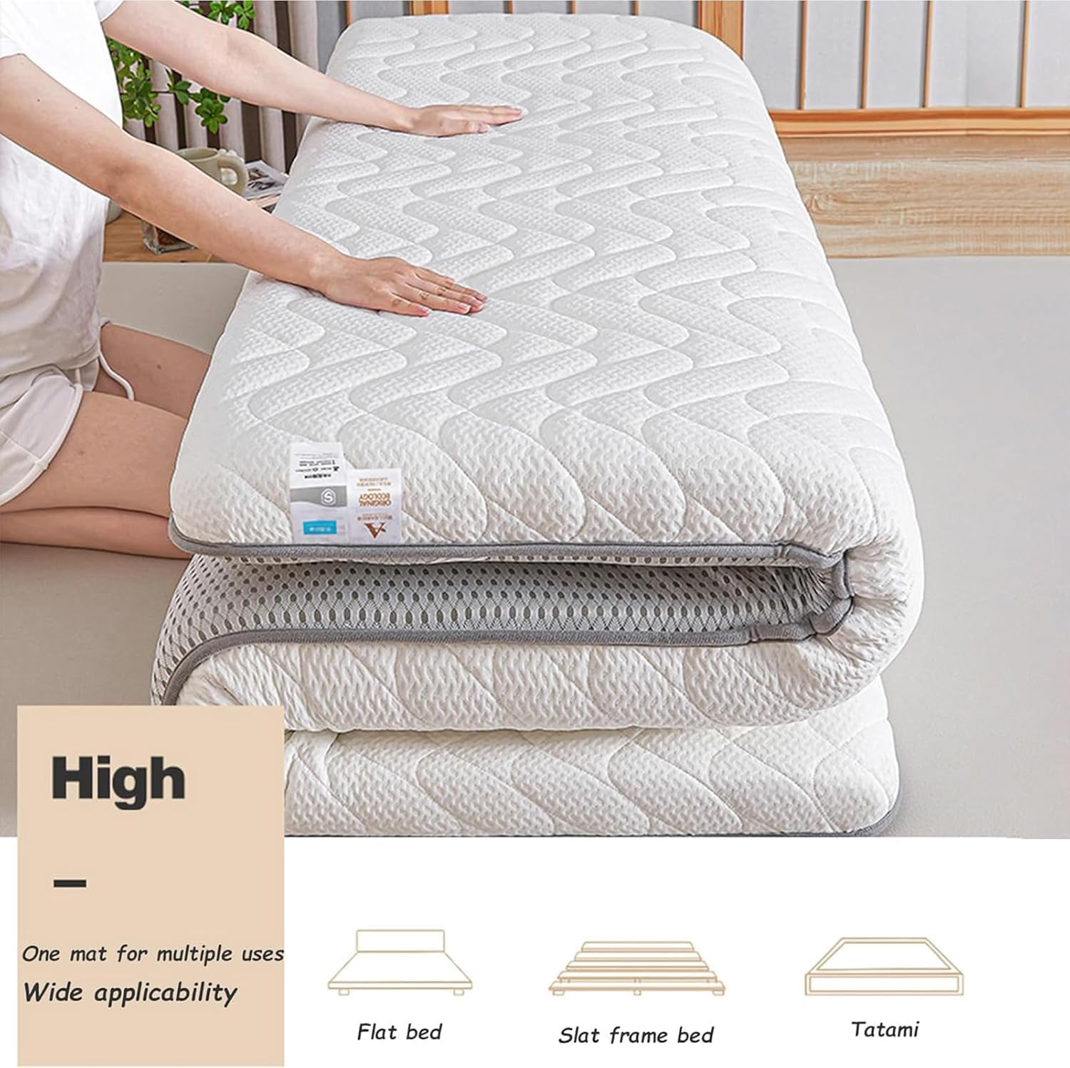Comfortable Futon Mattress, Japanese Floor Mattress, Thick, Foldable, Roll, Mattress Cover, Tatami, Lounger, Guest Bed for Camping, Sofa or Car, 01, 180 x 200 cm