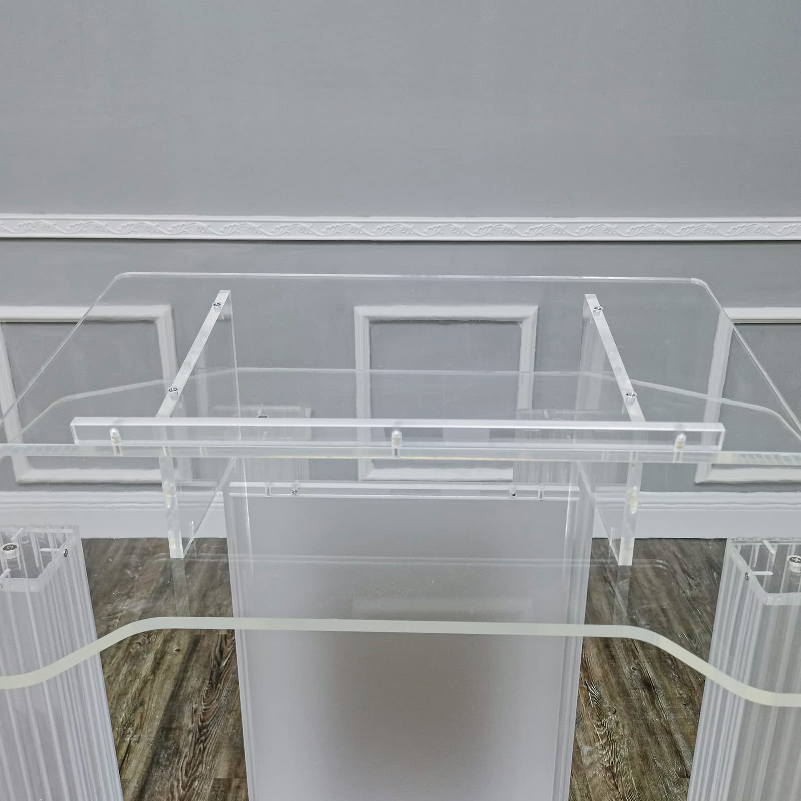 DHXIAMZ Acrylic Podium Stand with Wheels for Restaurants Weddings Offices and Classrooms Wide Reading Surface for Presentations and Lectures