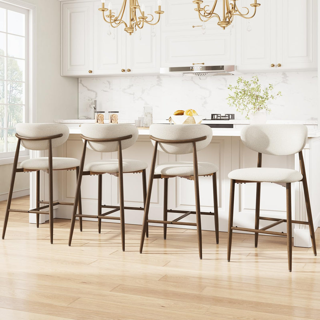 MALOL Bar Stools Set of 4, Counter Height bar stools, Kitchen Bar Stools with Backs, Modern Upholstered, Modern Bar Stools with Metal Legs for Kitchen Island, Counter, Beige