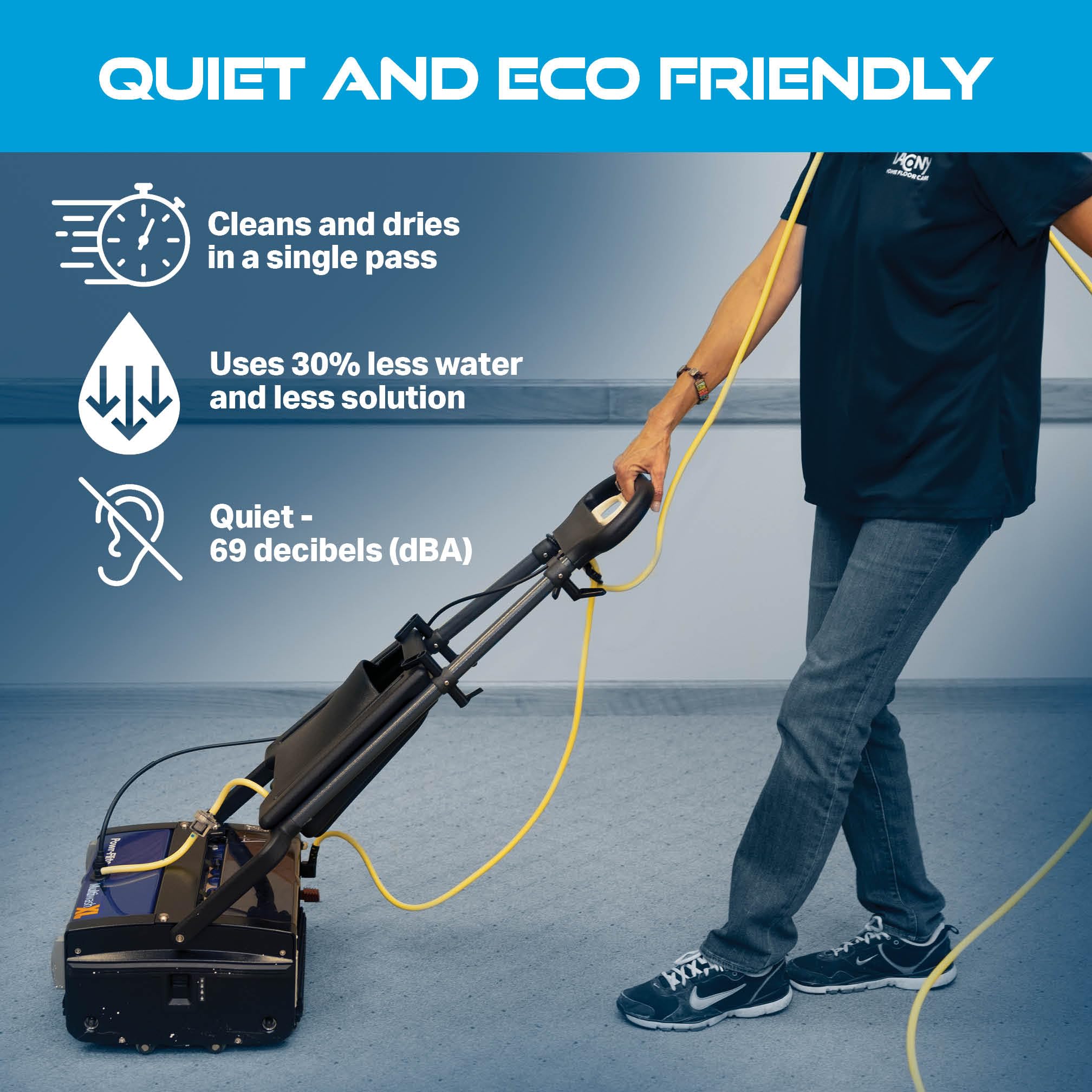 Powr-Flite Multiwash 18 inch Electric Floor Scrubber Machine with Brushes, Commercial Floor Scrubber for Carpet, Tile, VCT, Laminate, Grout, Sports Floor, Concrete and more, PFMW18