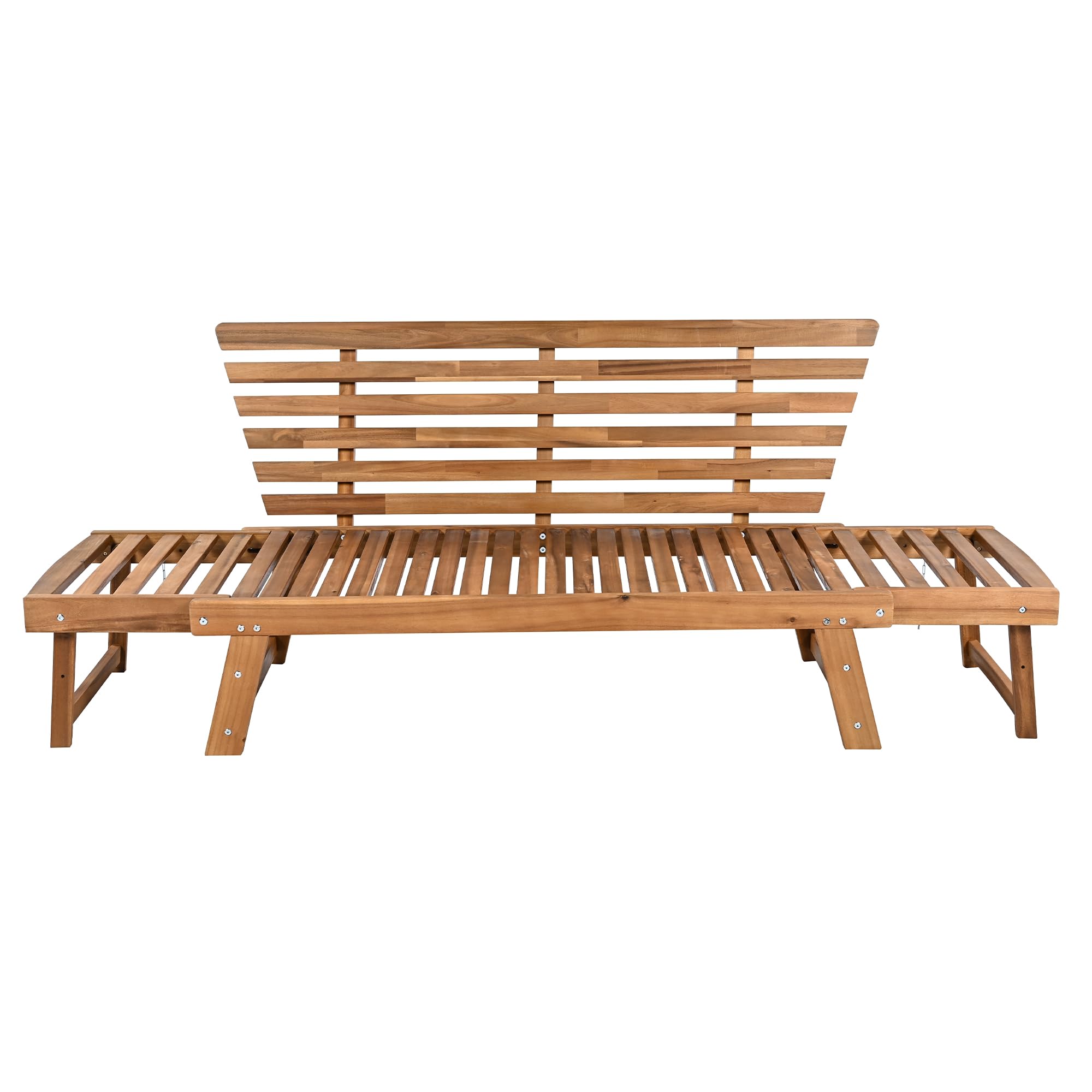 FAVSH Outdoor Adjustable Wooden Chaise Lounge, Patio 3 Seat Daybed Sofa Chairs with Cushions for Small Places,Backyard,Poolside,Natural+Beige