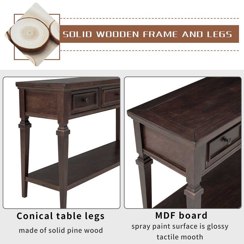 Merax Wood Farmhouse Entry Way Hallway Console Table with Drawers and Bottom Shelf Narrow Long Sideboard for Living Room Bedroom Espresso