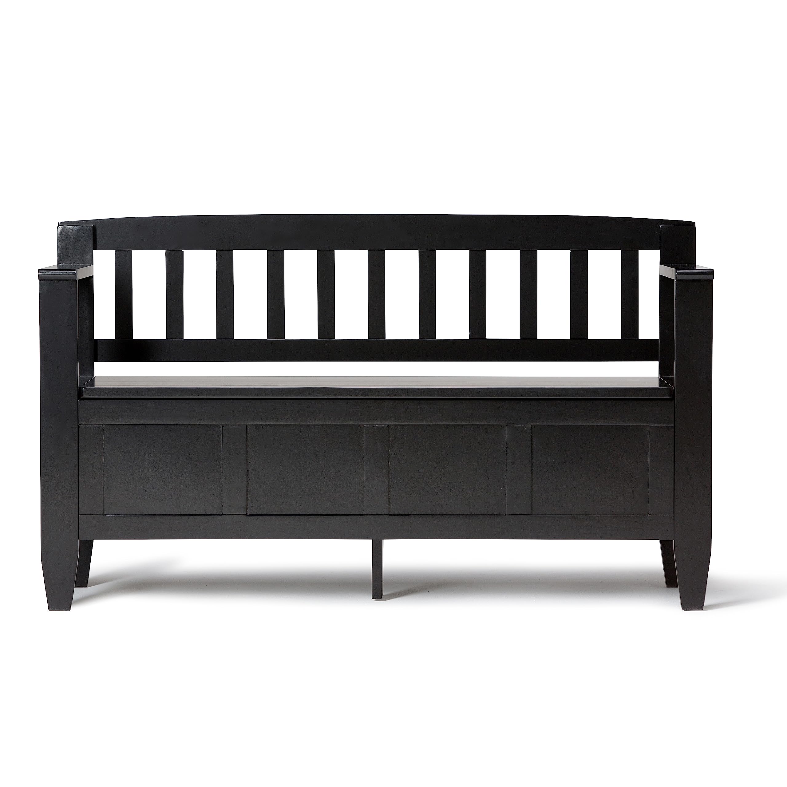 SIMPLIHOME Brooklyn Entryway Storage Bench - 48 inch Wide Solid Wood Hallway Bench in Black, Contemporary Mudroom Bench for Entry or Foyer with Lift-Up Lid and Spacious Hidden Storage