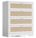 GarveeHome Rattan Dresser, Tall Chest of Drawers, Wood Dresser for Bedroom, Closet, Living Room, Hallway (White, 15.8" D x 31.5" W x 38.6" H (4 Rattan Drawers))