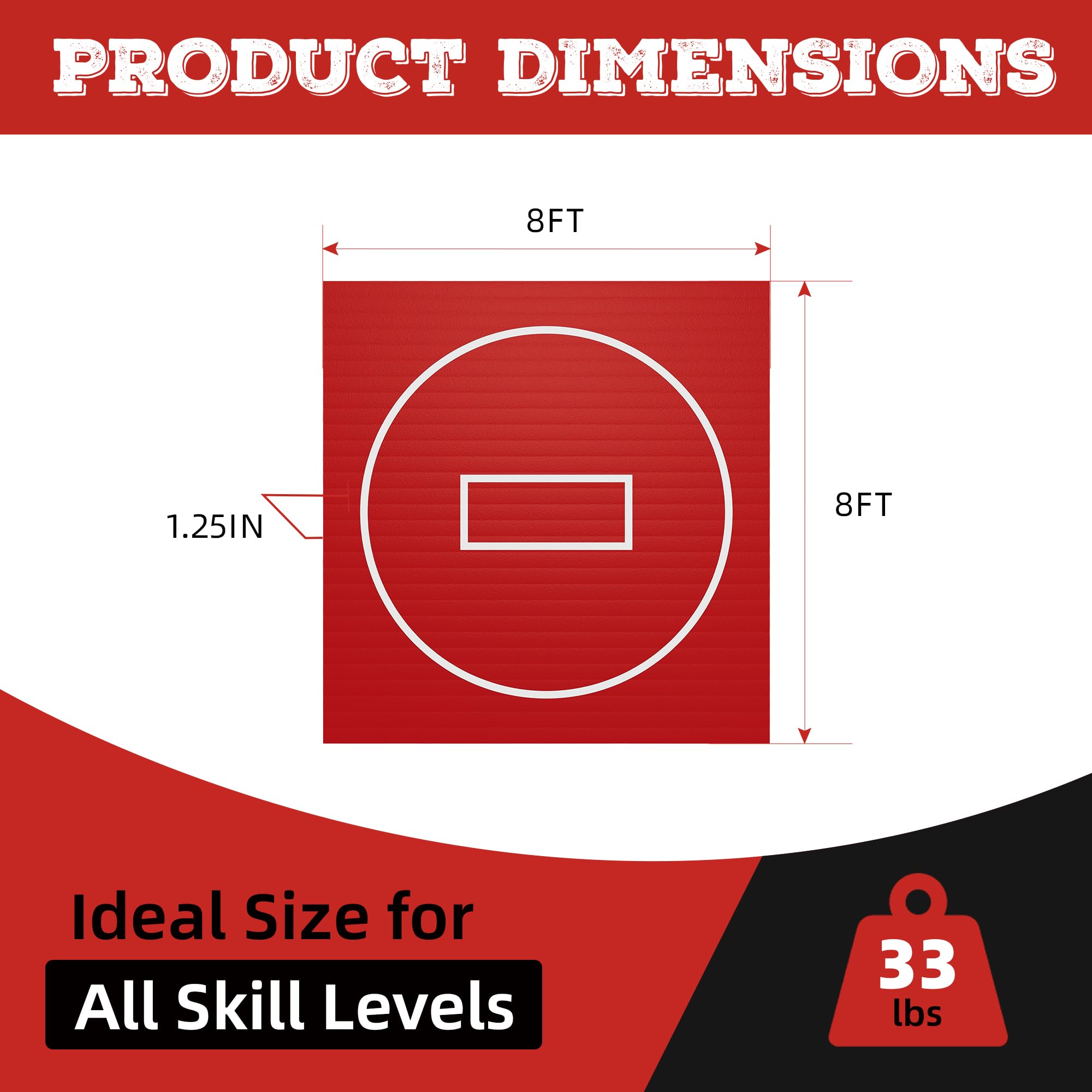 HFPFTS Wrestling Mat for Home, 8’x 8’x 1.25” Wrestling Mat, Safe Wrestling & Play Mat for Kids and Family, Jiu Jitsu, BJJ, MMA, Wrestling Mats, Martial Arts, Tumbling, Easy Clean, Gym Mat, Red