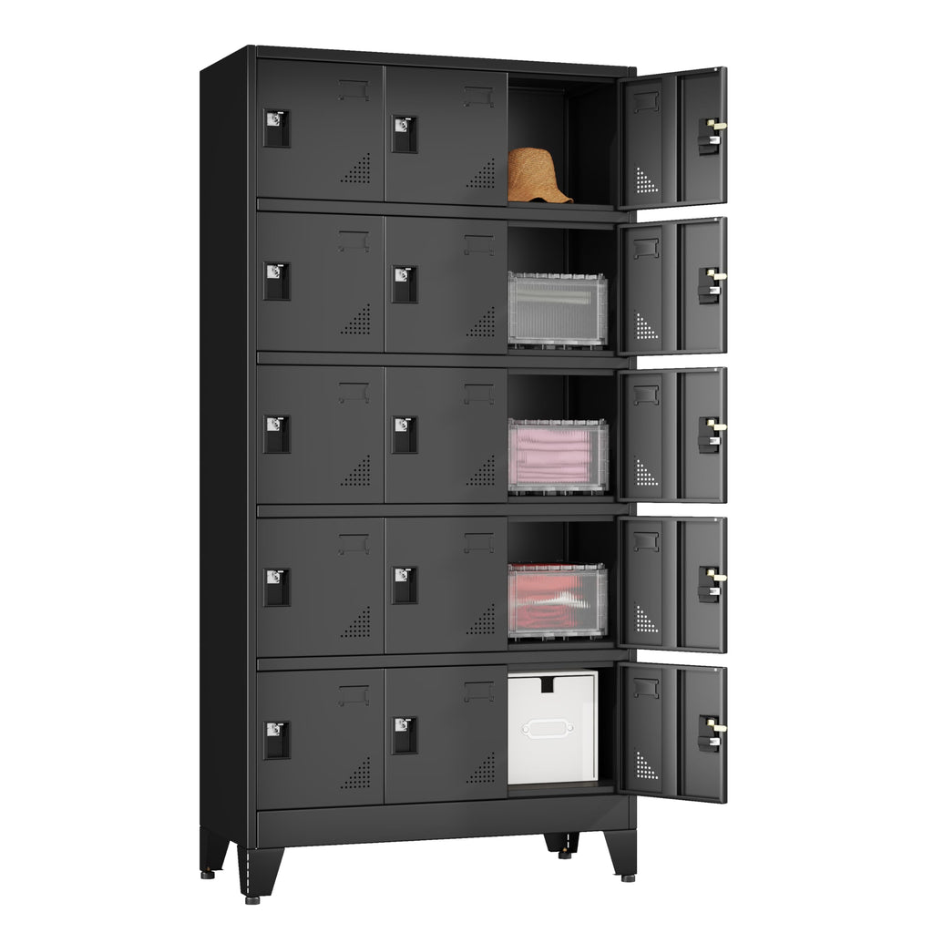 erosoei Metal Lockers for Employees, 15 Doors Metal Storage Locker with Card Slot and Ventilation Holes, Steel Employee lockers for Home Office School Gym Garage, Requires Installation