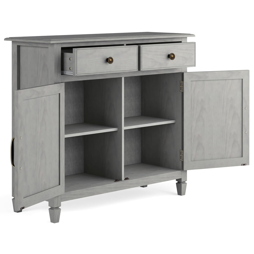 SIMPLIHOME Connaught 40-inch Wide Solid Wood Storage Cabinet in Fog Grey for Entryway, Living Room, Organizer for Hats, Gloves, Shoes, Keys, Slim Design, Traditional Style